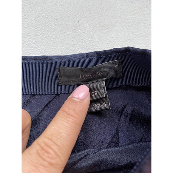 J Crew Mini Skirt 2P Navy Blue Pink Yellow Green Striped 100% Polyester Zip Back - Picture 3 of 9